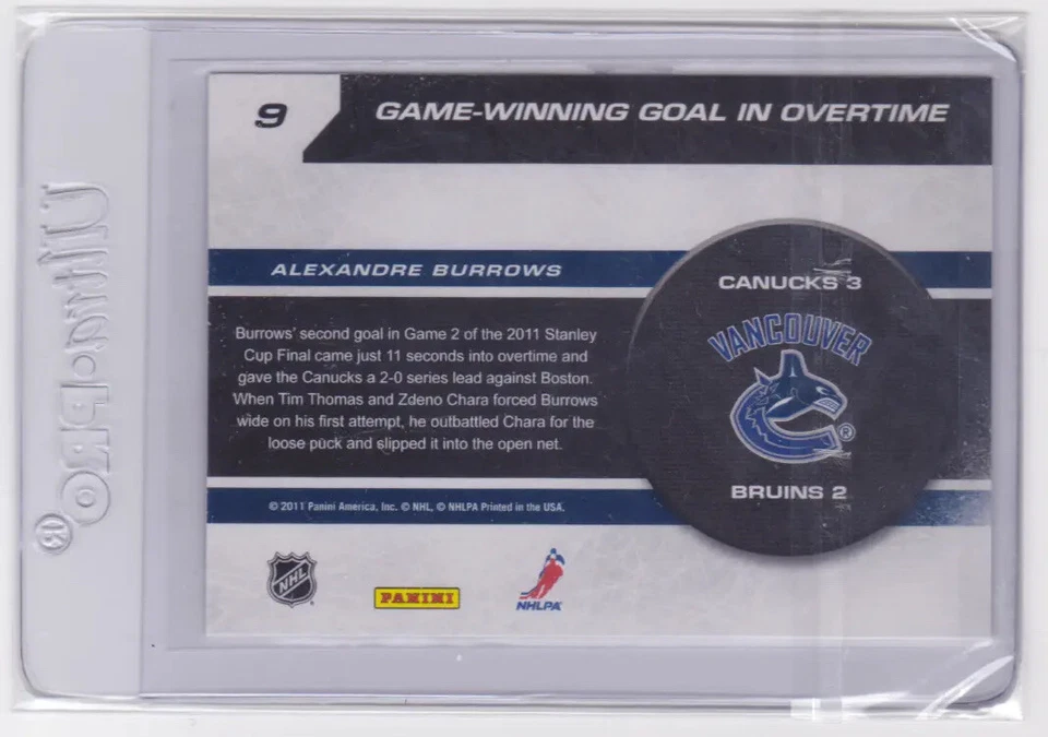 2011-12 PANINI SCORE SUDDEN DEATH INSERT ALEXANDRE BURROWS #9 VANCOUVER CANUCKS - Image 2 of 2