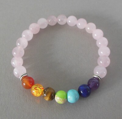 Chakra Armband Rosenquarz 7 Chakra Glücksarmband Energie Farben Echtstein EH