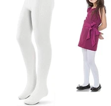 QUEEN TEX Girl's Kids Ribbed Tights Stockings Footed Pantyhose MEDIUM WHITE NEW