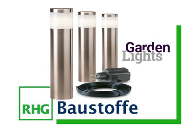 Albus-Set GardenLights 3 Edelstahlleuchten+8Meter Kabel + 21 W-Transformator
