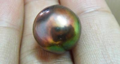 HUGE11-12MM SOUTH SE GENUINE PEACOCK GREEN REDISH ROUND LOOSE PEARL HALF DRILLED