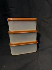 3 Piece Vintage Tupperware Pie Slice Keeper with Brown Lids
