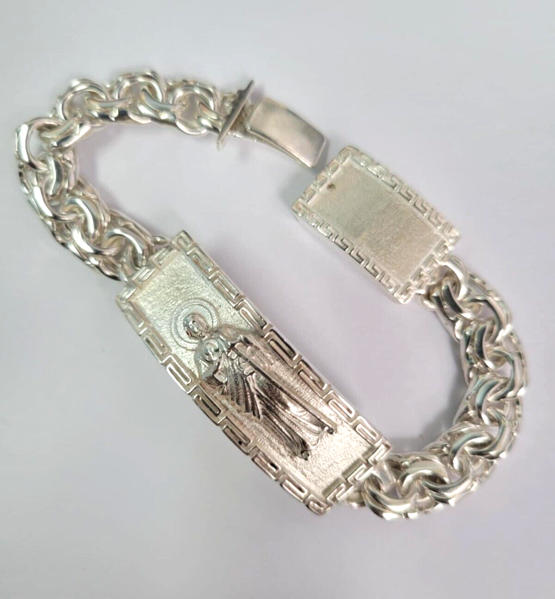 925 Sterling Silver Chino Link St Jude San Juditas Greek Key