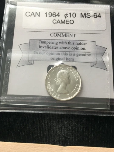 1964   Coin Mart Graded Canadian, Silver ¢10 Cent, **MS-64 Cameo**