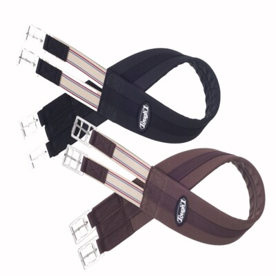 English Saddle Girth - Padded Cotton - Elastic End - 40'' to 54'' - Black or Brown