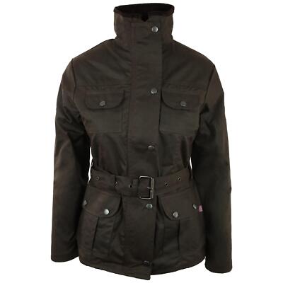 Hazy Blue Womens Belted Wax Jacket Waterproof Lined Multi