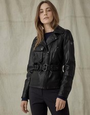 Belstaff Womens Leather Jacket Black 4uk It36 Belted Assymetric Biker