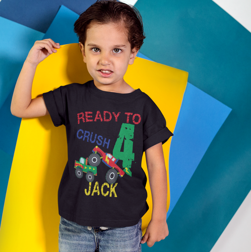 T-shirt d'anniversaire Monster Truck - Tee personnalisé 4x4 enfants - chemise fille garçon - Photo 1 sur 2