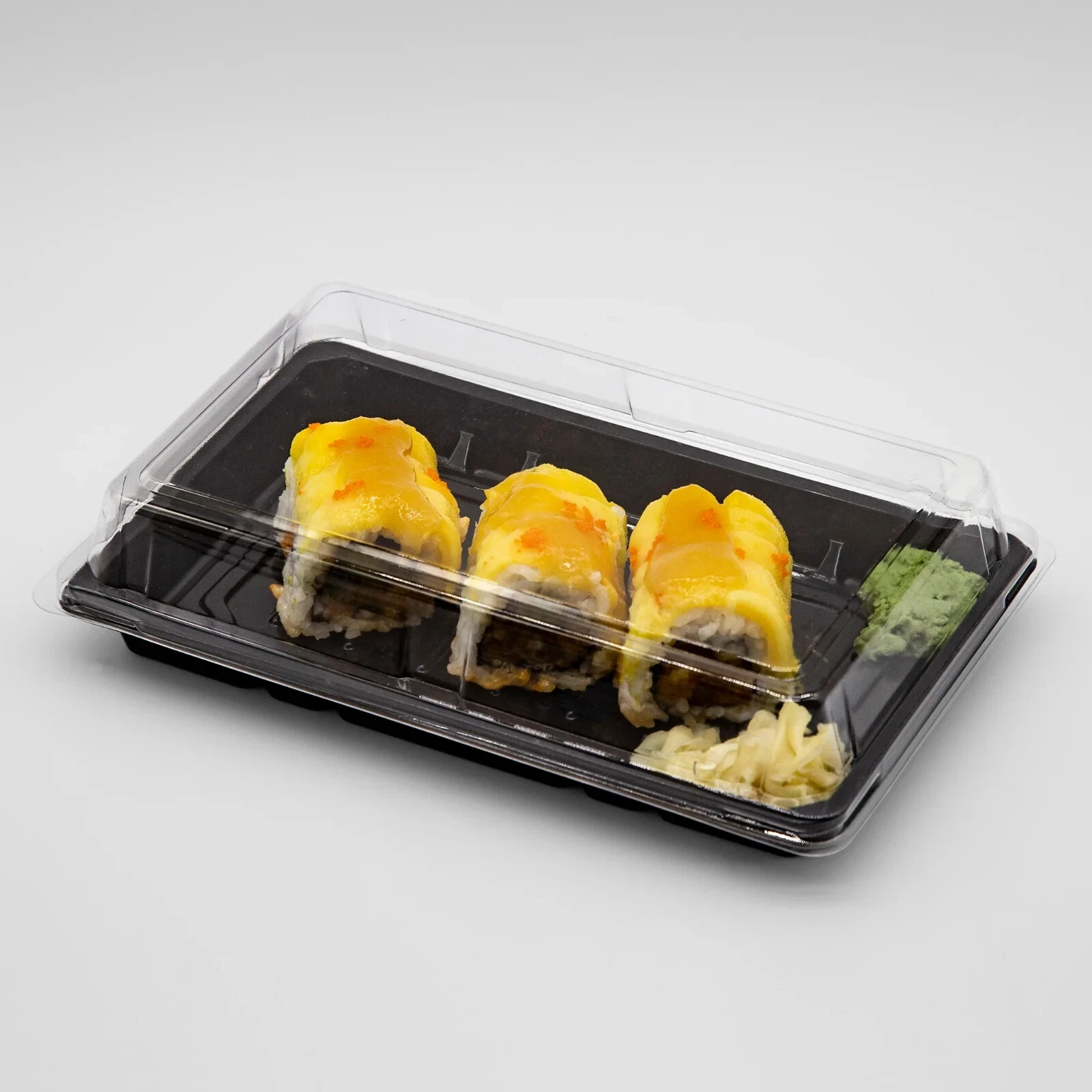 400sets ST4-010 7.5"*5.2"*1.8" Blue/Black Take Out PET Sushi Trays with Lids