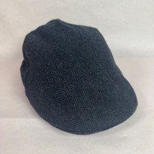 Wool Blend Herringbone Flat Cap Men's One Size Dark Blue Gray Gatsby Ivy Hat