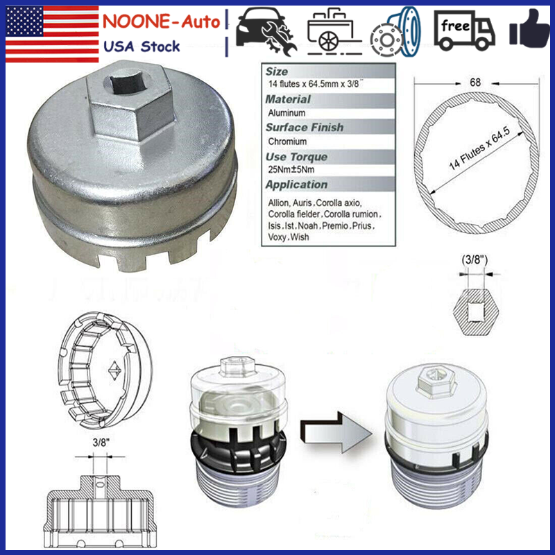 Chiave Filtro Olio Forgiata ABN Per Toyota Lexus Scion - 64mm 14 Scanalature Per Cartuccia Olio, Acciaio