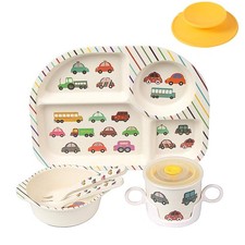 7Pcs/Set Bamboo Kids Dinnerware Set - Children Dishes - Food Plate Bowl Cup S...