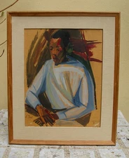 Lillemor Tell (1920) Cubist Black Male. Paris Academy Painting.  Dated 1950.