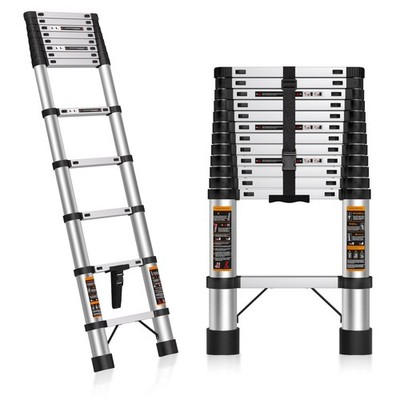 Telescoping Ladder 12.5 FT Telescopic Ladders Stainless Steel Extension Ladde...