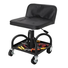 16"-21" Height Rolling Work Stool Garage Car Repair Creeper Seat with Tool Tray