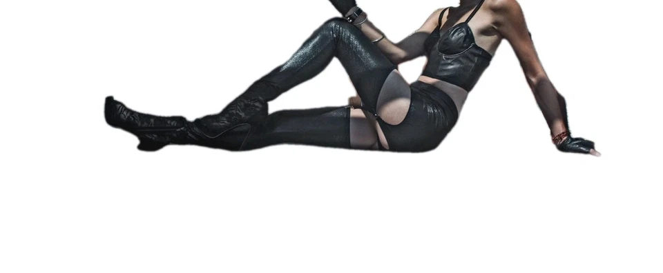 Leggings Touch Me Wet Look Imitación Cuero Tirantes/Garter Talla MEDIANA Foto 2 de 4