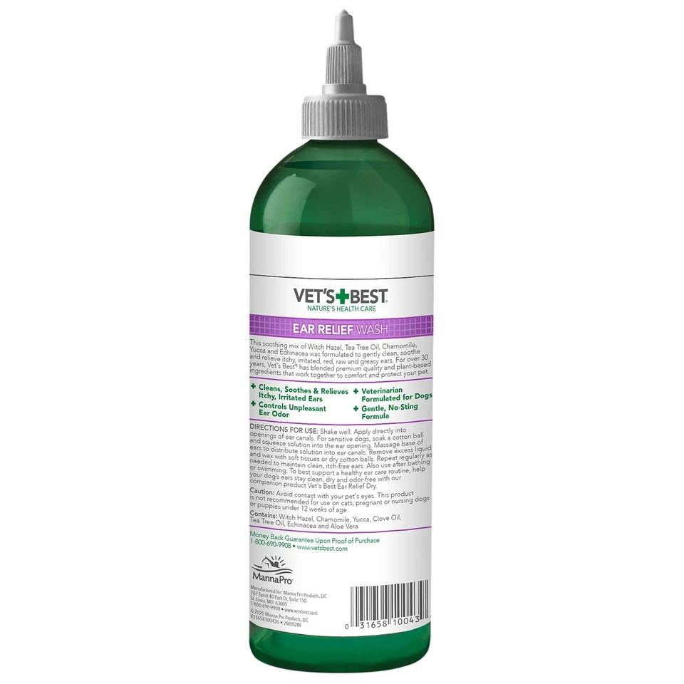 Vet's Best Dog Ear Relief Wash - Fórmula sin alcohol sin picaduras - Contr Foto 3 de 4