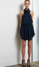 San Matias Dress Hi Neck Drawstring Shona Joy Size 10 US 6 Blue Races Wedding