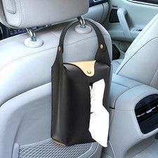 Car Tissue Holder, Large Car Headrest Hanging Tissue Box Cover, PU Leather Auto