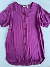 Victoria's Secret Gold Label 100 Silk Sleep Shirt Purple Button Up Nightgown
