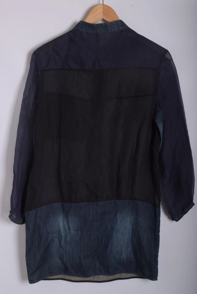 HELMUT LANG Mujer Azul Oscuro Vestido Camisero Seda Denim Algodón Ceñido Mini - Imagen 2 de 4