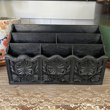 Carrito organizador de escritorio vintage Lerner moldeado negro imitación madera correo postal