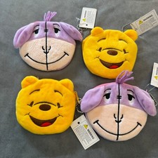 Disney Kids Coin Purse 4 Pack Yellow Purple Winnie the Pooh Eeyore Plush Kawaii