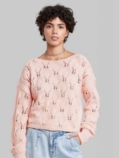 Wild Fable Open-Knit Crewneck Sweater Blush Pink Size Large