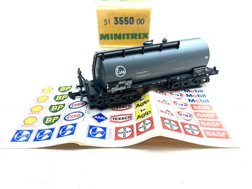 Minitrix 3550, 4-achsiger Kesselwagen Eva mit Aufklebern, OVP | Condition: Gebraucht