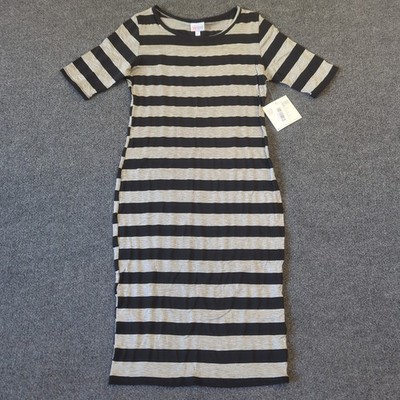 LuLaRoe Black Heather Gray Striped Julia Dress Women's Small