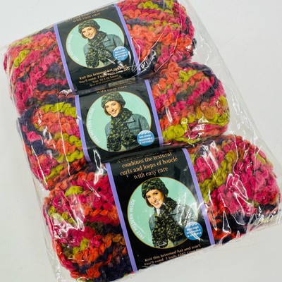 3 Lion Brand Boucle Yarn Mohair Blend 2.5 oz Super Bulky GELATO Pink Green Purpl
