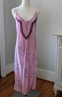 La Perla Malizia Plum Floral & Lace Silk Long Nightgown