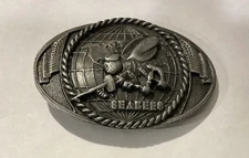 VNTAGE 1985 Bergamot Brass Works SEABEES NAVY US NAVAL Belt Buckle USA Brass-EUC