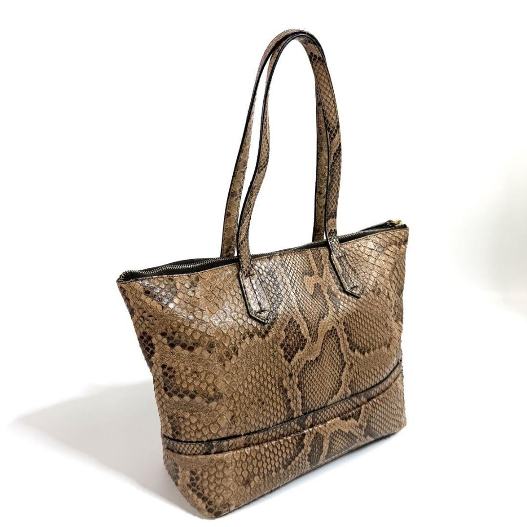 BALLY Python Leather Handbag Tote Brown 25cm Exot… - image 7