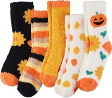 5 Pairs Fuzzy Socks for Women Cozy Fluffy Warm Winter Non Slip Slipper Socks