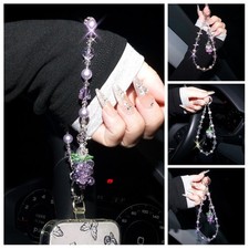Beading Crystal Bracelet Bling Pearl Phone Chain Wrist Strap With Grape Pendant
