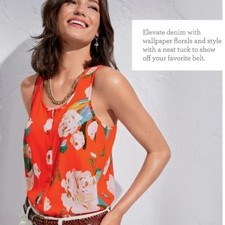 Cabi FAB Manet Top 6101 Coral Floral Racerback Crepe Tank Top Size Small