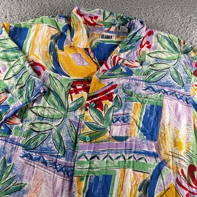 Vtg Islander Hawaiian Camp Shirt Mens 2X Abstract Tropical Rayon SS Loop Collar