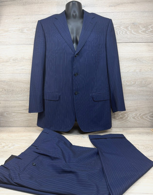 Corneliani * Men's Blue Superfine Pinstripe Super 120'S 2 Piece Suit ITALY 42R