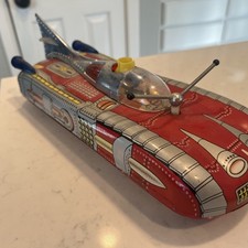 Vintage Interkozmosz Hungarian Litho Tin Battery Space Car Rocket Ship Red