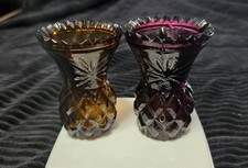 Lot Of 2 Glass Toothpick Holder Mini Vase Candle Holder Vintage