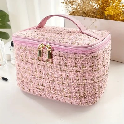 Travel Essential: New Korean-Style Checkered Portable Makeup and Toiletry Bag