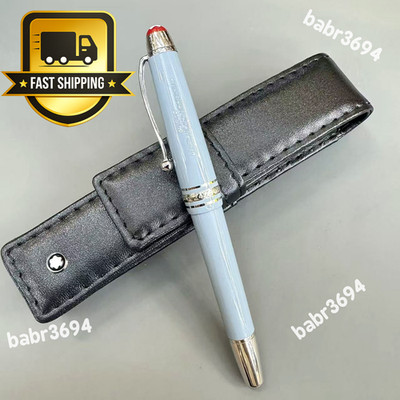 Meisterstuck 163 Light Blue/Silver Trim w/Leather Rollerball Pen MONTBLANC Case