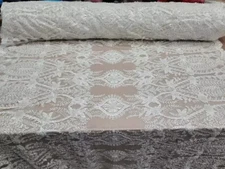 Fabric Sold By The Yard Off White Beaded Bridal Lace Embroidery Floral Flowers 