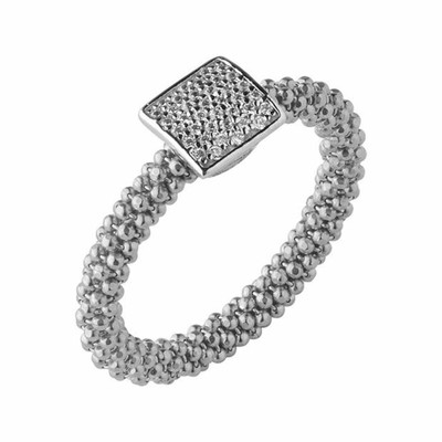 LINKS OF LONDON Ladies Sterling Silver 925 Stardust Beaded Square CZ Ring P NEW
