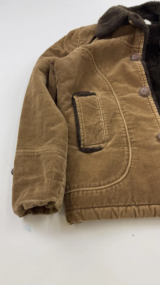 Vintage JCPenney Jacket Boys Medium Brown Corduroy Sherpa Lined Coat 70s - Image 2 of 4