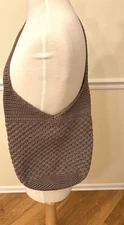 The Sak Brown Woven Crochet Knit Classic Hobo/Shoulder Bag Snap Close EUC