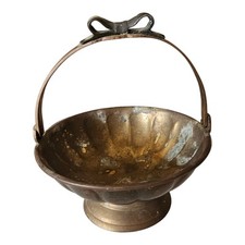 Solid Brass Basket Hinged Moveable Handle 5"x 5 1/4 Patina Bow Small Dish
