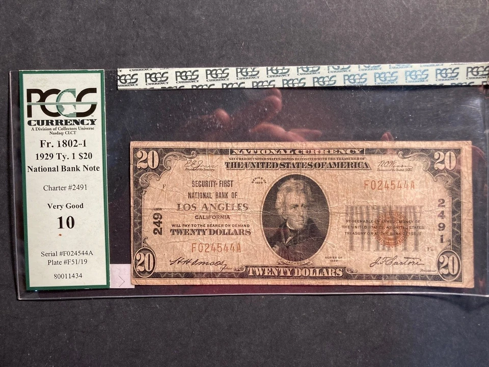ONE 1929 US BANK NOTE - $20. LOS ANGELES - PCGS VG 10 - Image 2 of 4