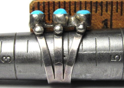PAIR Navajo Old Pawn 3 STONE ROW Coral Turquoise Silver Native American RINGS s4 - Picture 21 of 24